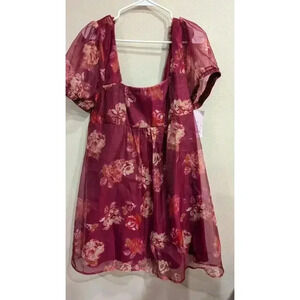 Women's Organza wine color floral print dress by Wild Fable in size XL